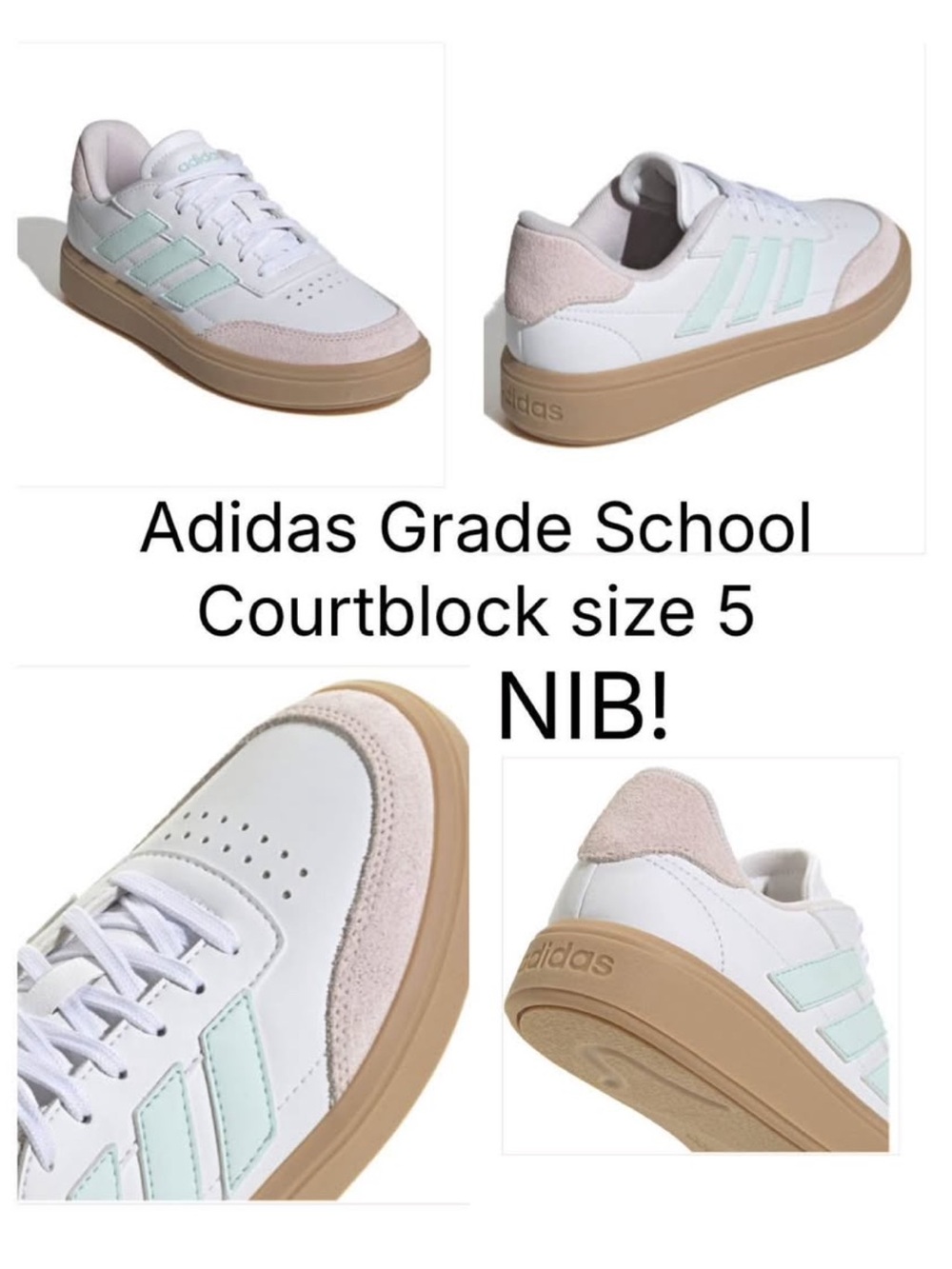 Adidas Kids Courtblock Sneakers in White & Mint